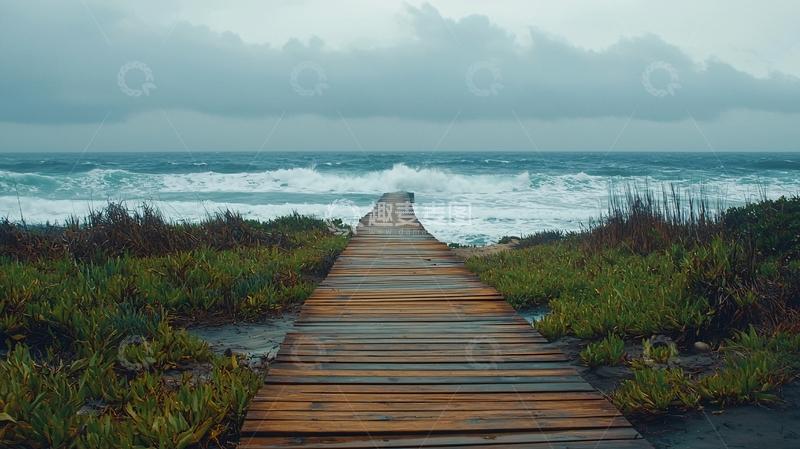 高清大图下载【趣麦麦图】暴风雨中的木栈道