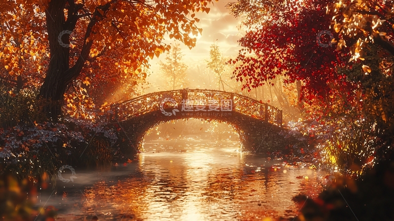 高清大图下载【趣麦麦图】秋日暖阳下的石桥