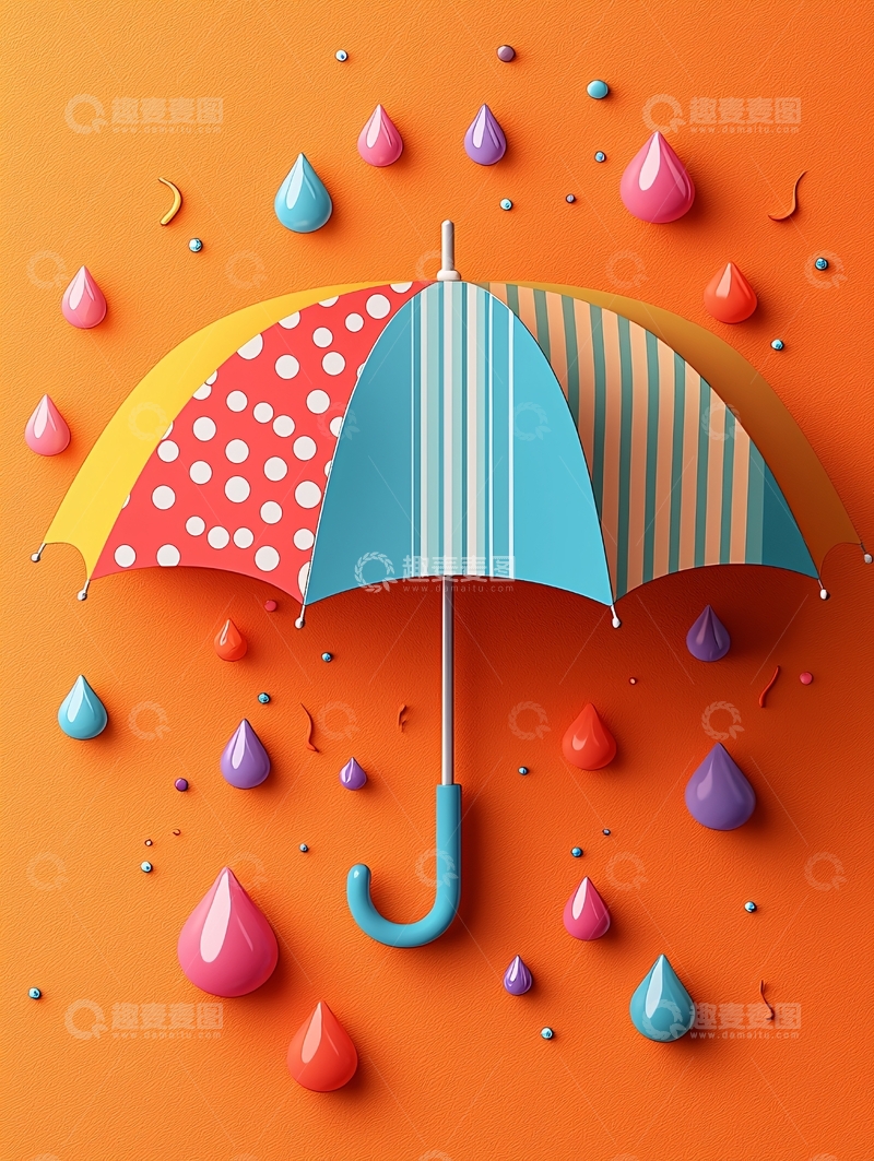 高清大图下载【趣麦麦图】彩色雨伞和雨滴