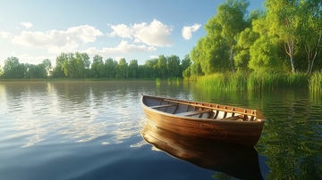 平静湖面上的小木船