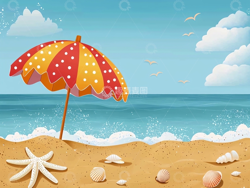 高清大图下载【趣麦麦图】海滩遮阳伞