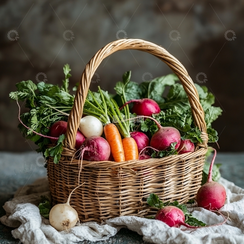 高清大图下载【趣麦麦图】一篮子新鲜根茎类蔬菜