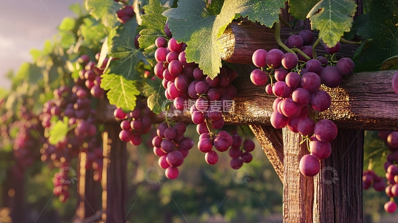 高清大图下载【趣麦麦图】阳光下成熟的红葡萄藤