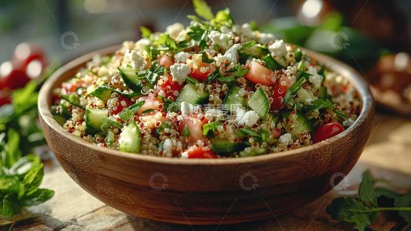 高清大图下载【趣麦麦图】木碗里的健康藜麦沙拉