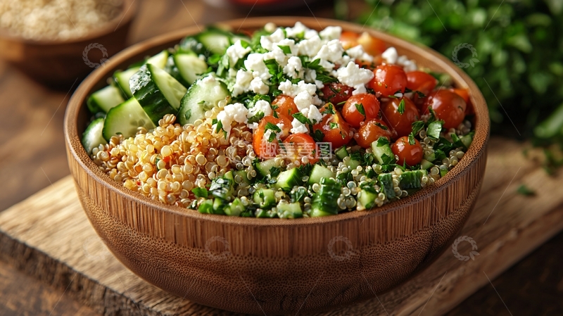 高清大图下载【趣麦麦图】木碗里藜麦蔬菜沙拉