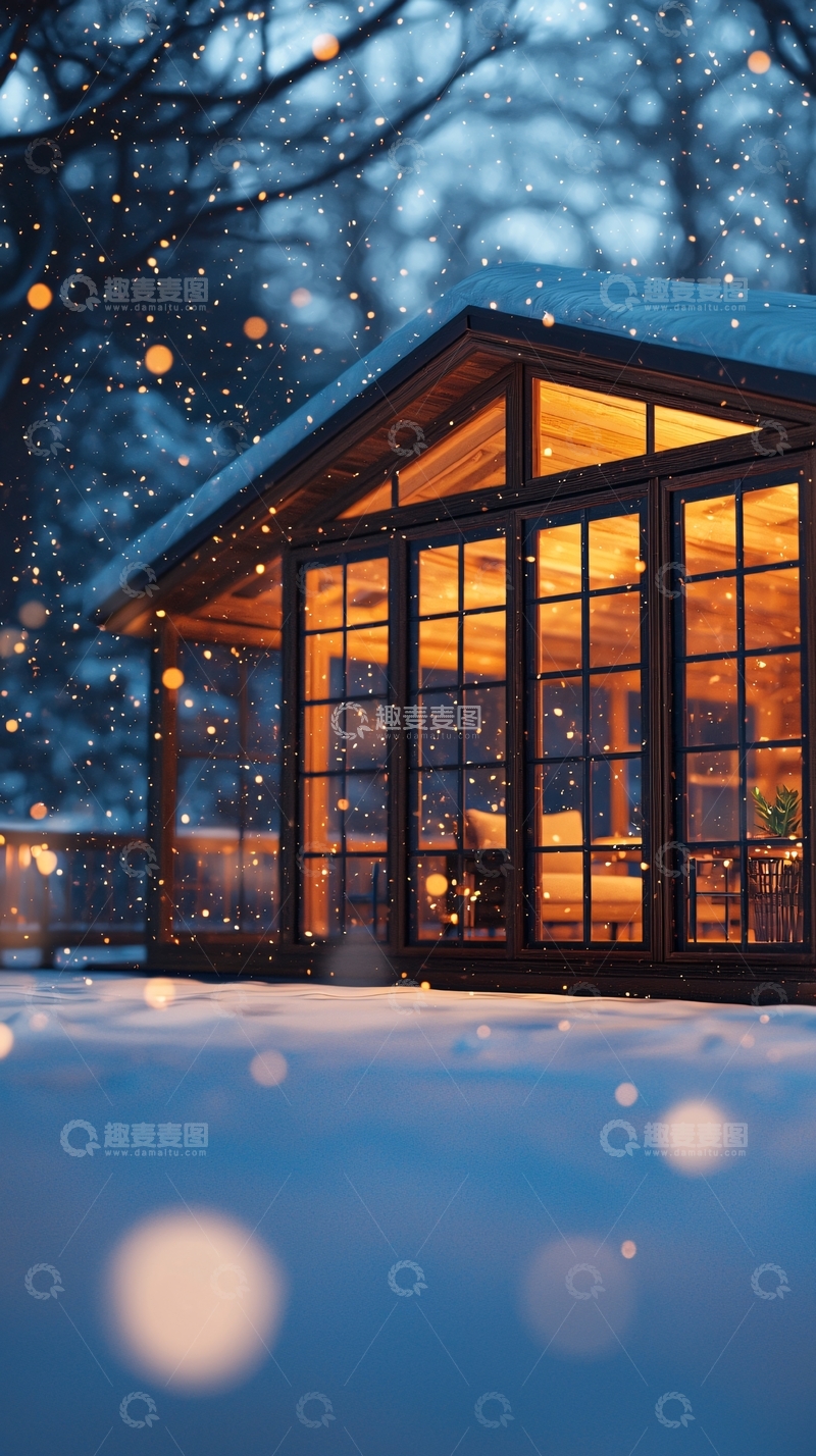高清大图下载【趣麦麦图】雪夜木屋