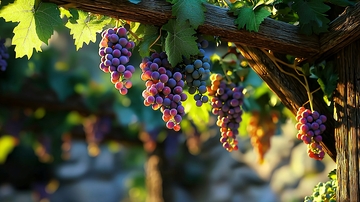 葡萄藤上成熟的紫葡萄