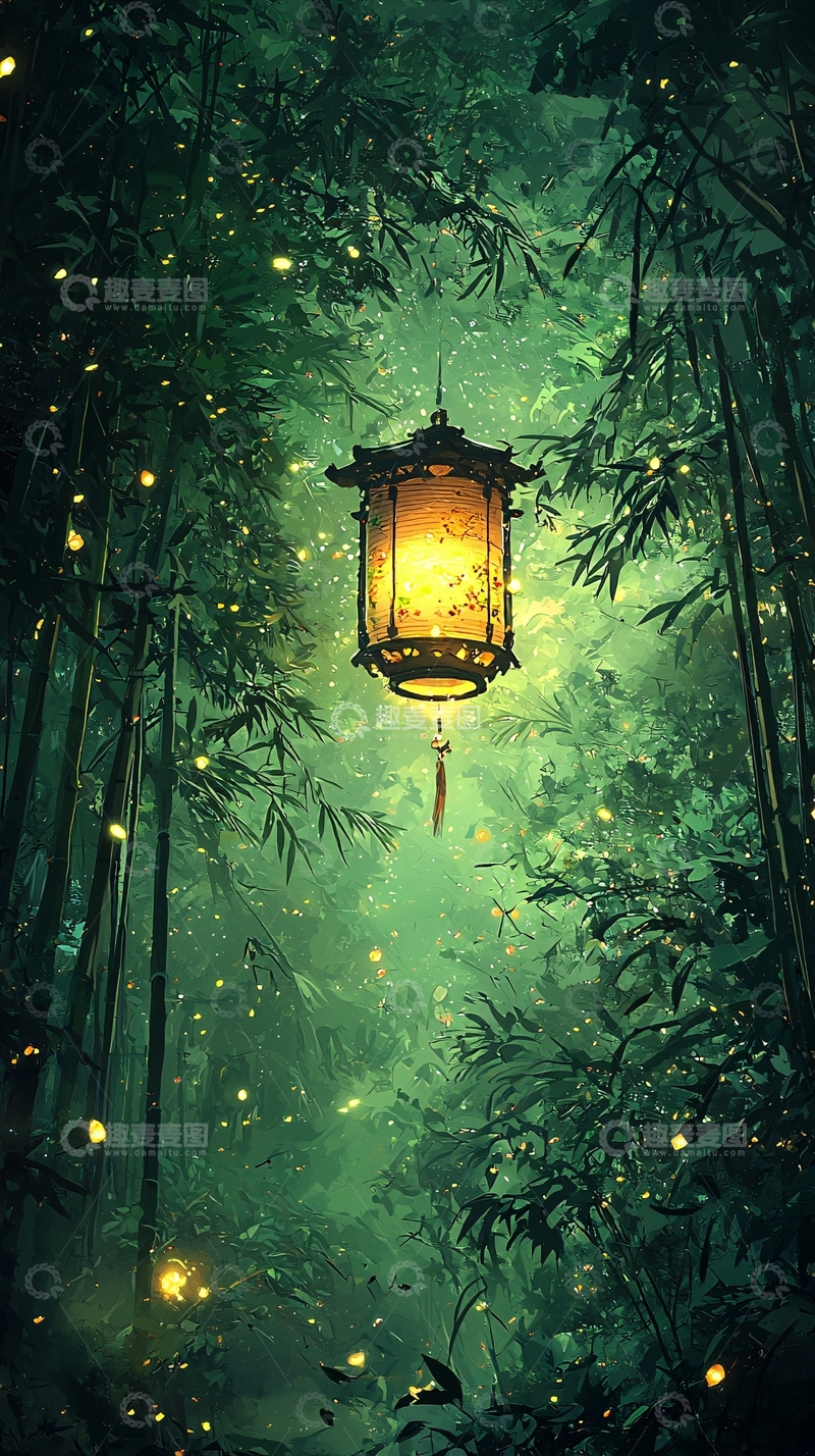 高清大图下载【趣麦麦图】竹林灯笼