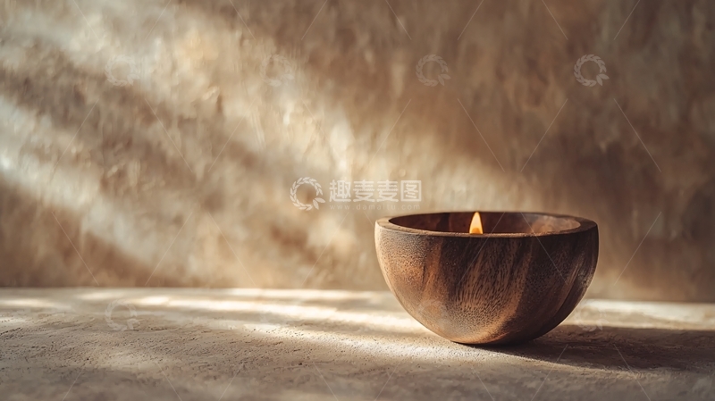 高清大图下载【趣麦麦图】木碗里的蜡烛