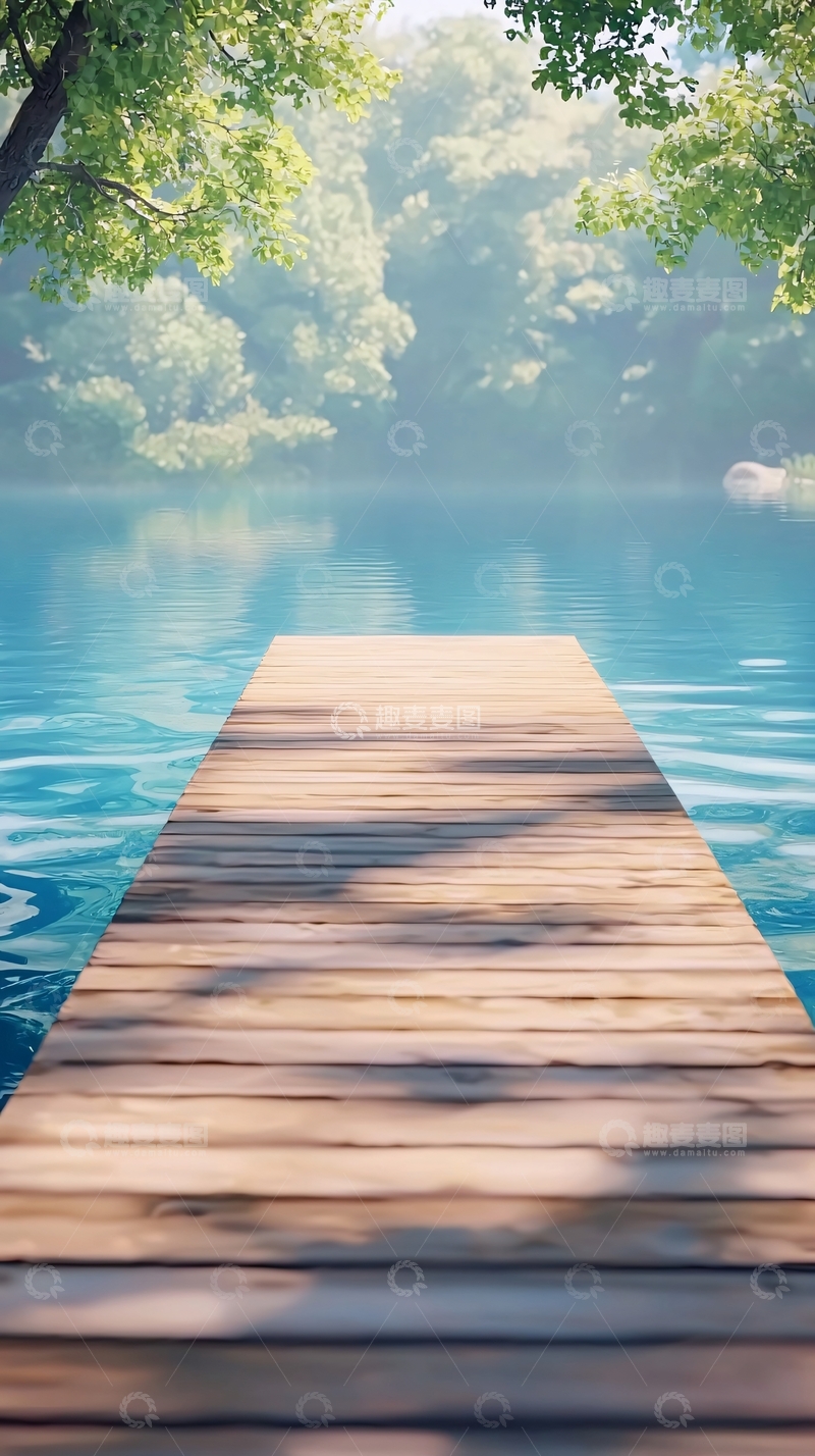 高清大图下载【趣麦麦图】木质栈桥延伸至湖心