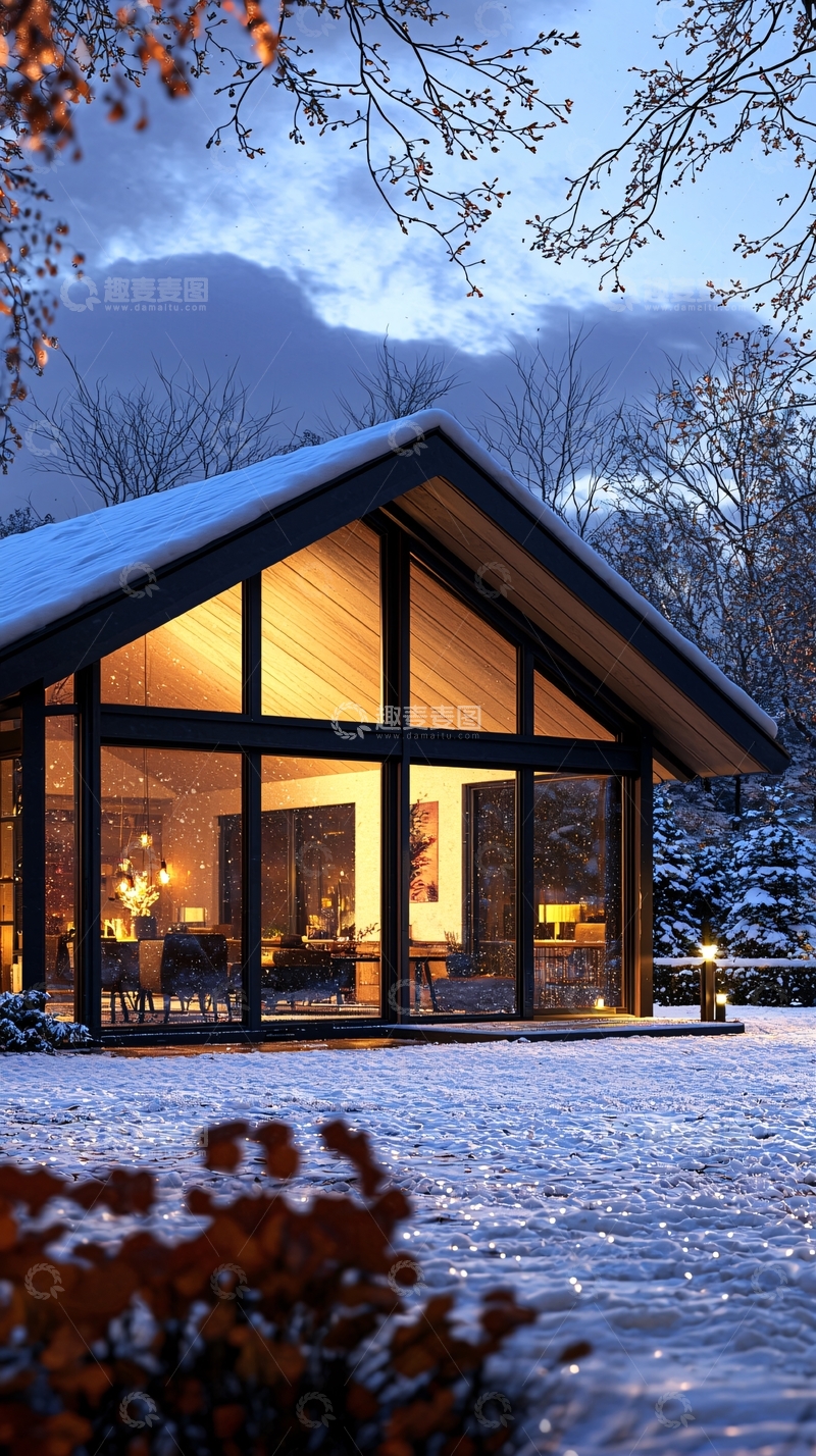 高清大图下载【趣麦麦图】冬季夜晚木屋