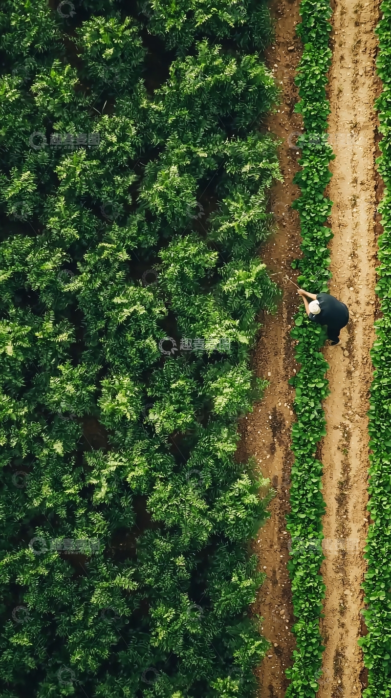 高清大图下载【趣麦麦图】俯瞰田间劳作的农民