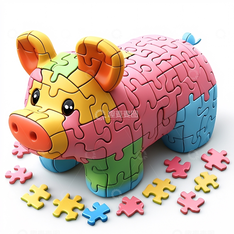 高清大图下载【趣麦麦图】拼图小猪玩具