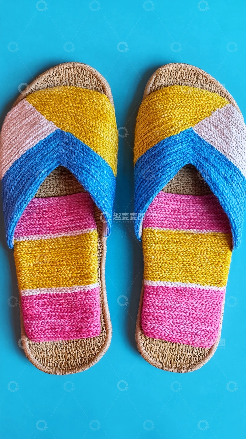 高清大图下载【趣麦麦图】彩色条纹拖鞋