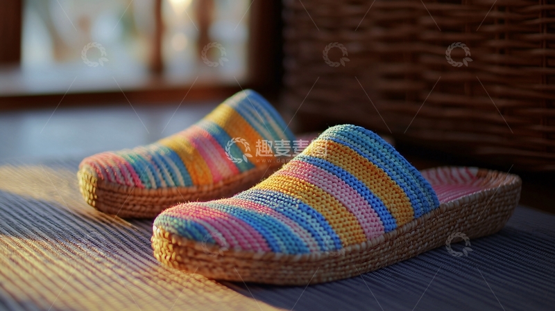 高清大图下载【趣麦麦图】彩色条纹拖鞋
