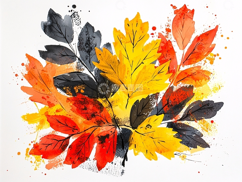 高清大图下载【趣麦麦图】水彩叶子