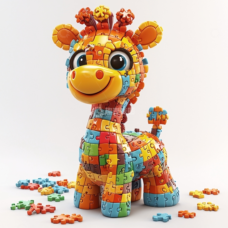 高清大图下载【趣麦麦图】积木拼图长颈鹿