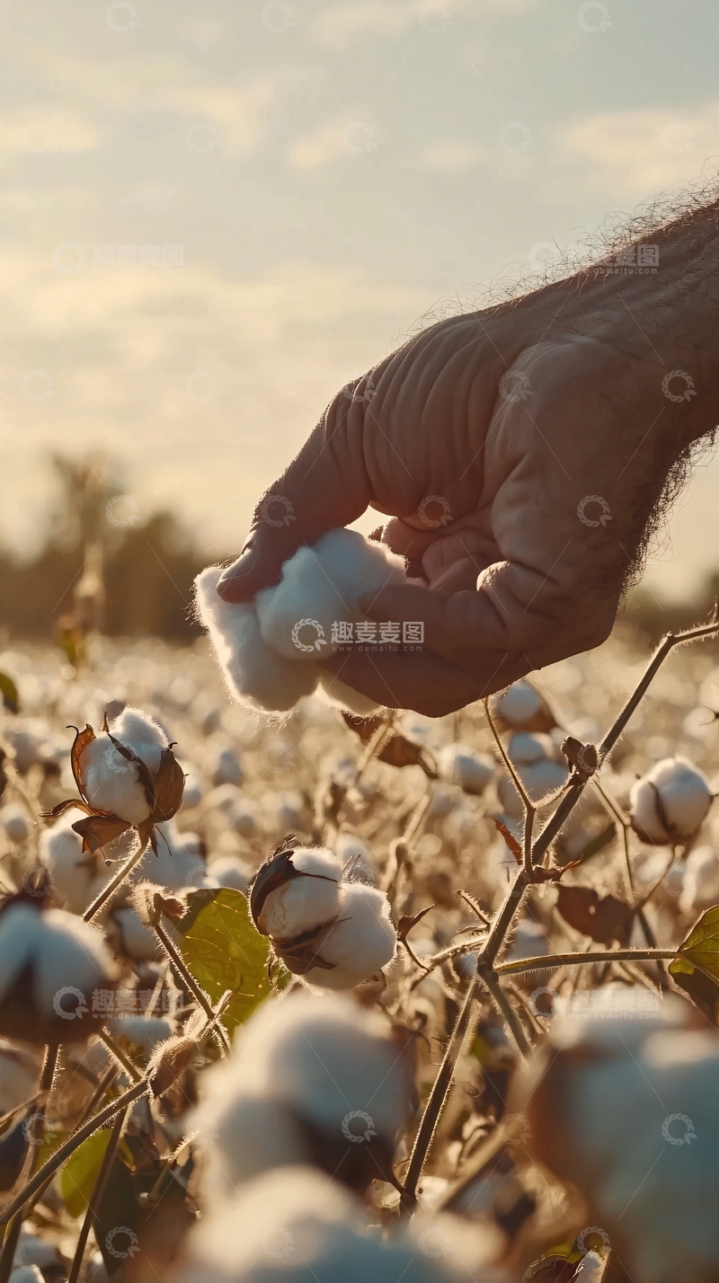 高清大图下载【趣麦麦图】日落时分采摘棉花