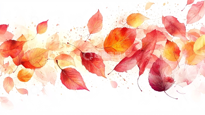 高清大图下载【趣麦麦图】飘落秋叶水彩画