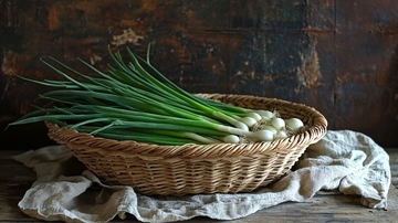 一篮新鲜青葱的静物特写