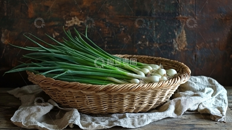 高清大图下载【趣麦麦图】一篮新鲜青葱的静物特写