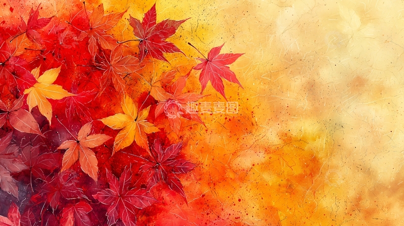 高清大图下载【趣麦麦图】秋叶水彩背景