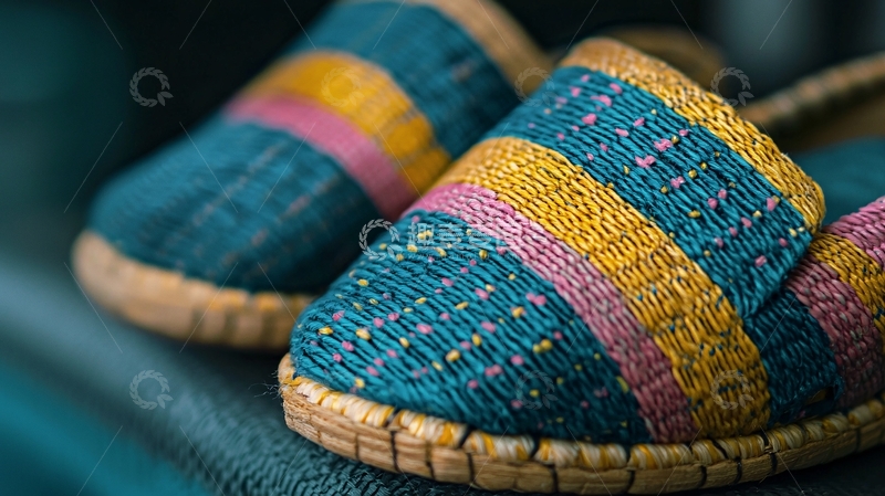 高清大图下载【趣麦麦图】彩色条纹手工布鞋