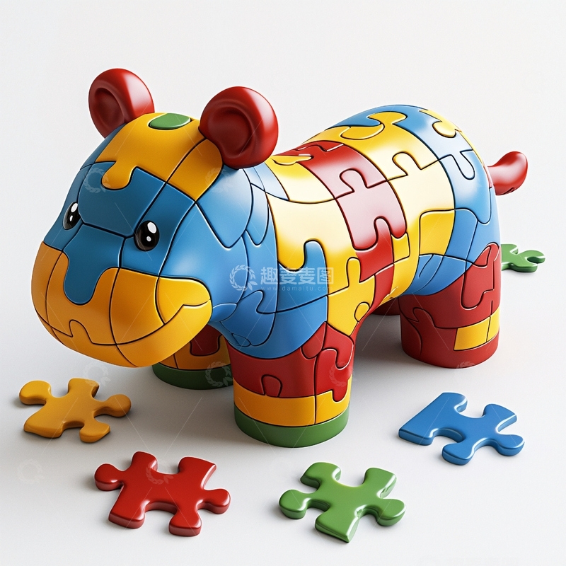 高清大图下载【趣麦麦图】彩色拼图河马