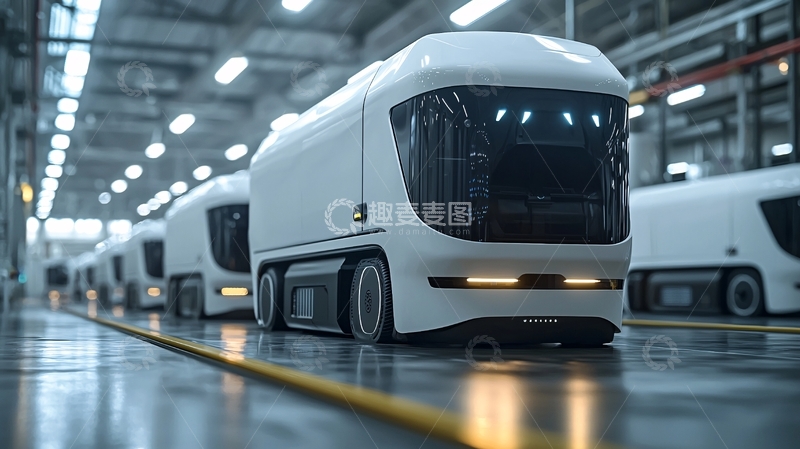 高清大图下载【趣麦麦图】自动驾驶卡车生产线