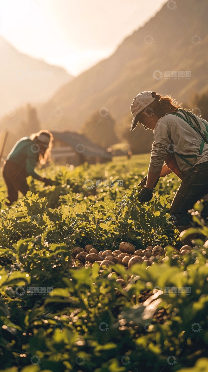 高清大图下载【趣麦麦图】夕阳下劳作的农民