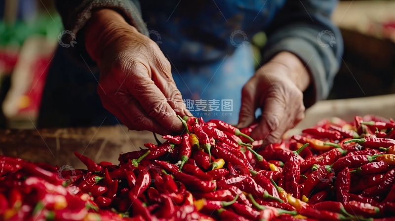 高清大图下载【趣麦麦图】双手挑选红辣椒