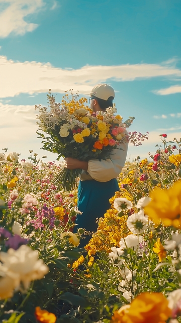 鲜花盛开的田野里的人