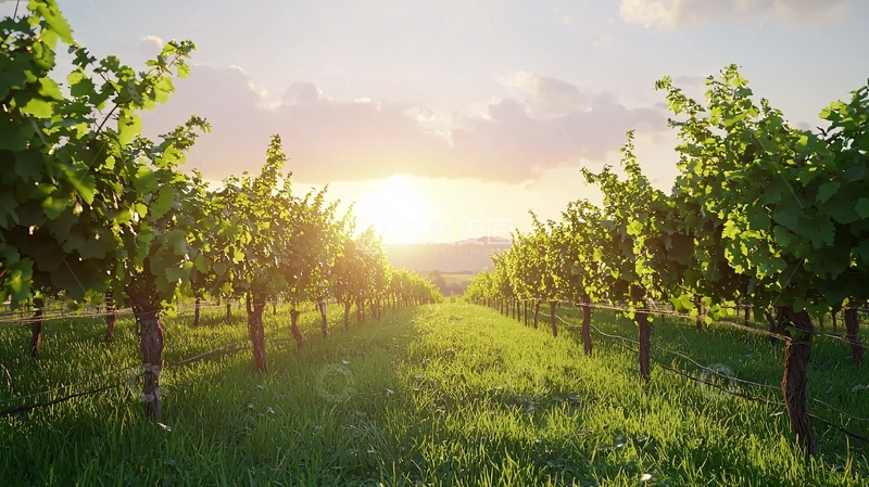 高清大图下载【趣麦麦图】夕阳下葡萄园的美丽景色