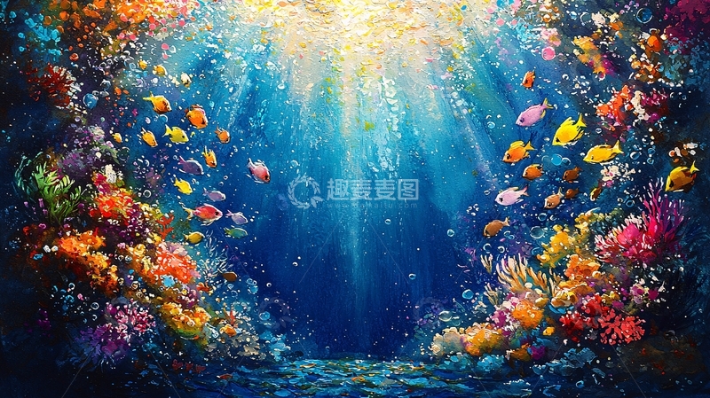 高清大图下载【趣麦麦图】水下五彩缤纷的珊瑚鱼群