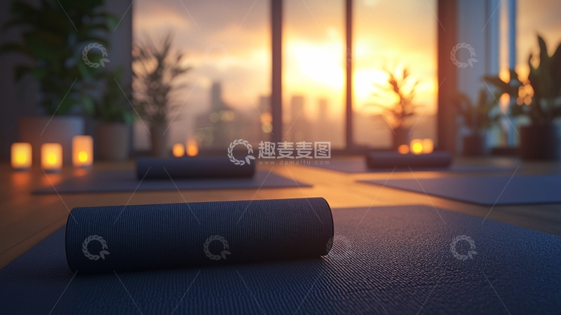 高清大图下载【趣麦麦图】日落瑜伽室温馨场景