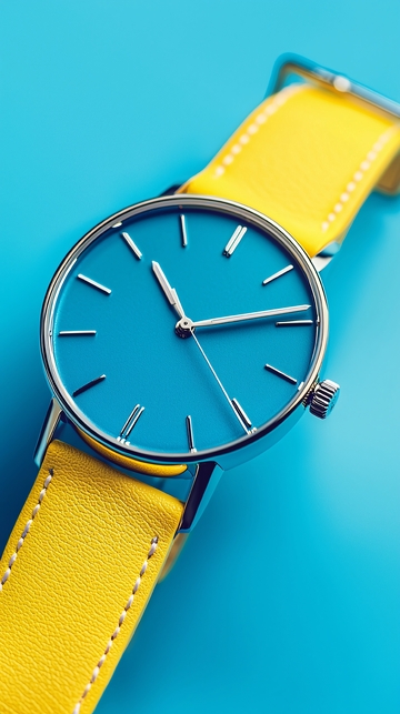 蓝色表盘黄色表带手表