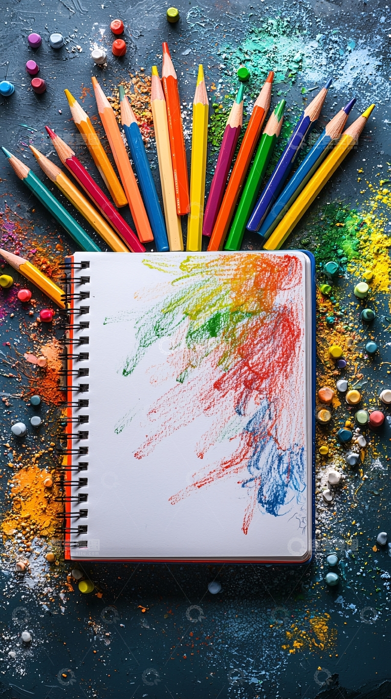 高清大图下载【趣麦麦图】彩色铅笔与笔记本