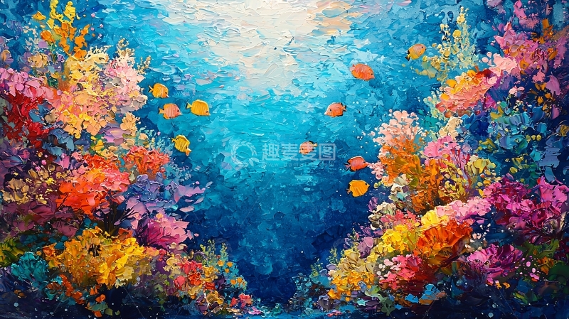 高清大图下载【趣麦麦图】珊瑚礁海洋生物画