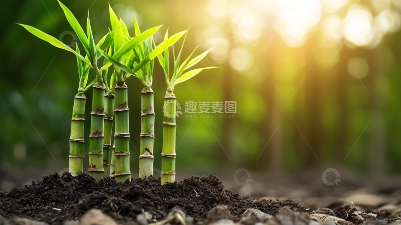 高清大图下载【趣麦麦图】阳光下茁壮成长的竹笋