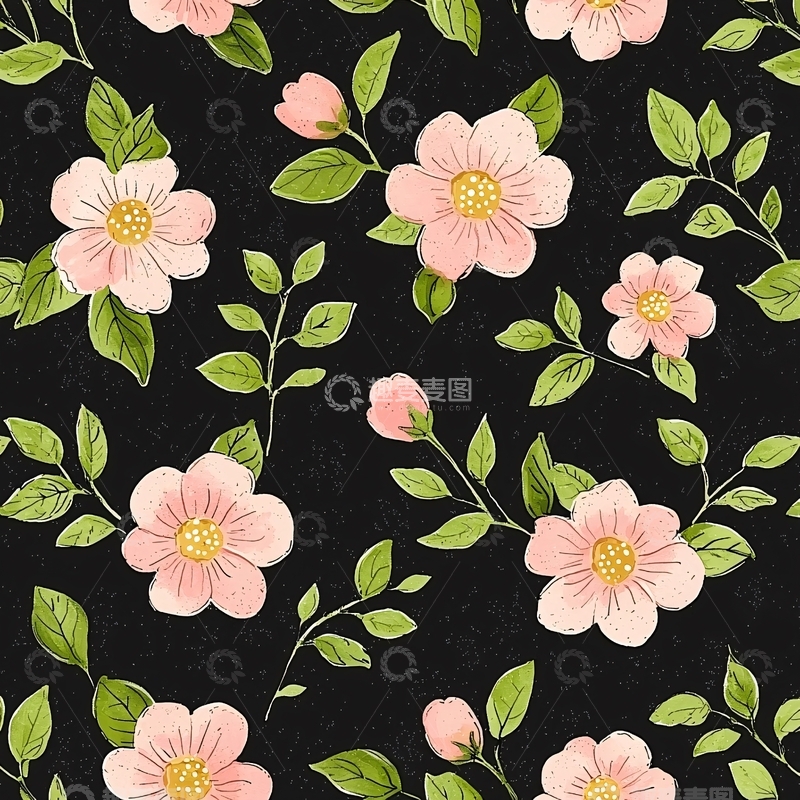 高清大图下载【趣麦麦图】粉色花朵植物黑色背景