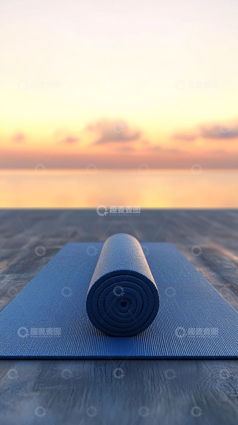 高清大图下载【趣麦麦图】瑜伽垫日落海边