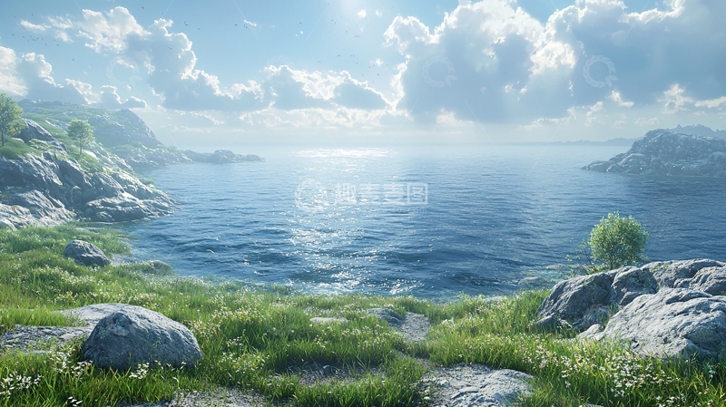 高清大图下载【趣麦麦图】碧海蓝天下的宁静海湾