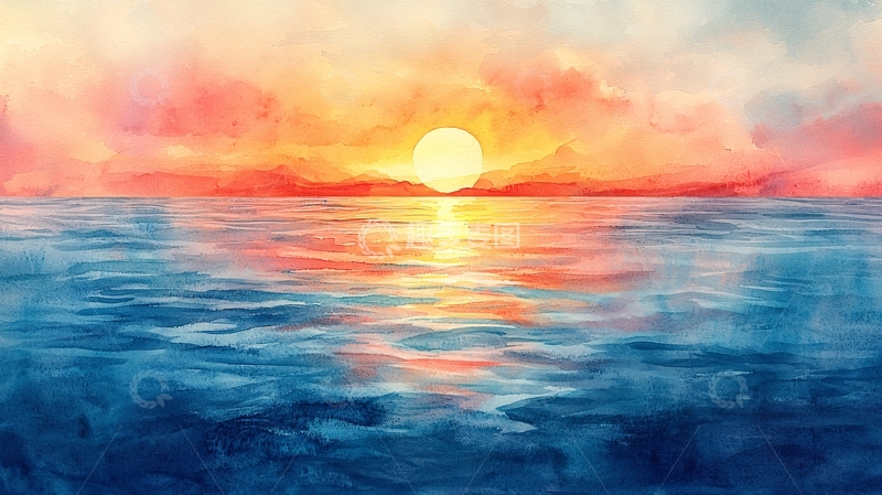 高清大图下载【趣麦麦图】宁静海面上的日落美景