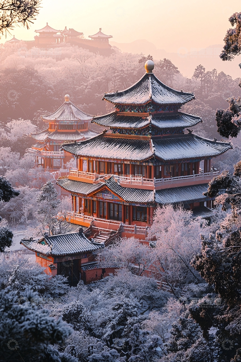 高清大图下载【趣麦麦图】雪后中国风建筑