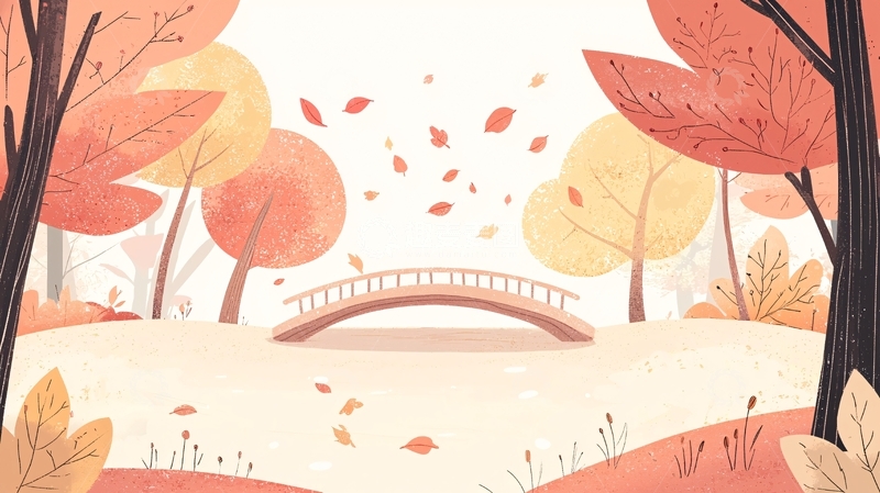 高清大图下载【趣麦麦图】秋日公园小桥流水