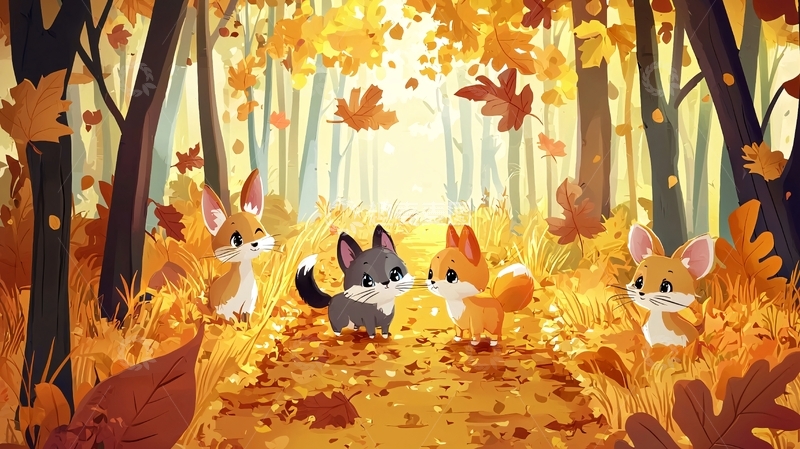 高清大图下载【趣麦麦图】秋天小狗森林