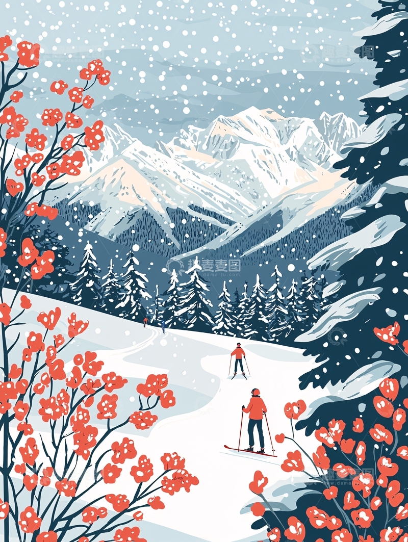 高清大图下载【趣麦麦图】冬季雪山风景画