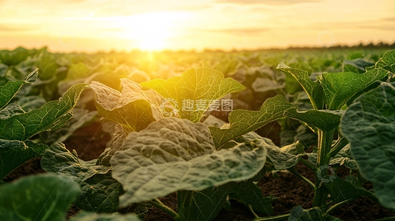 高清大图下载【趣麦麦图】日落时分农田里的绿色植物