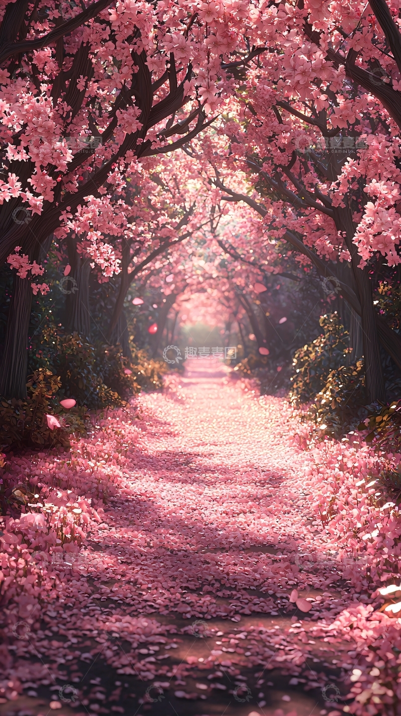 高清大图下载【趣麦麦图】粉色樱花树林小路