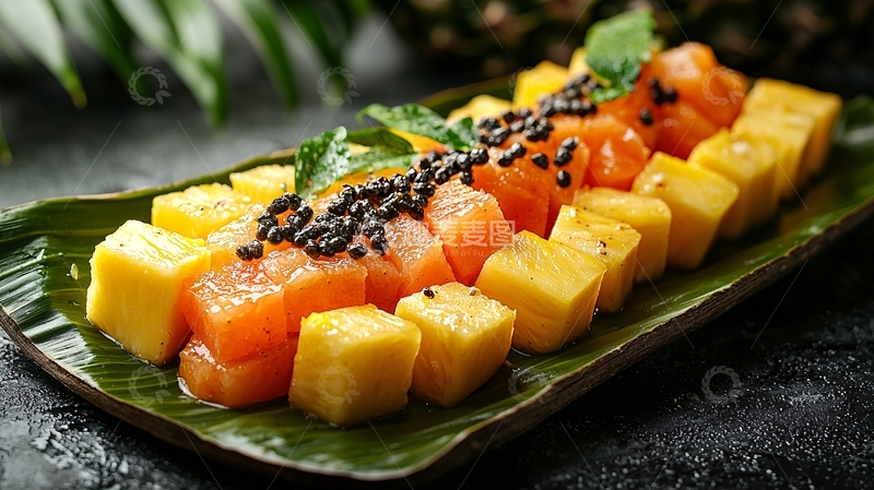 高清大图下载【趣麦麦图】三文鱼芒果沙拉摆盘